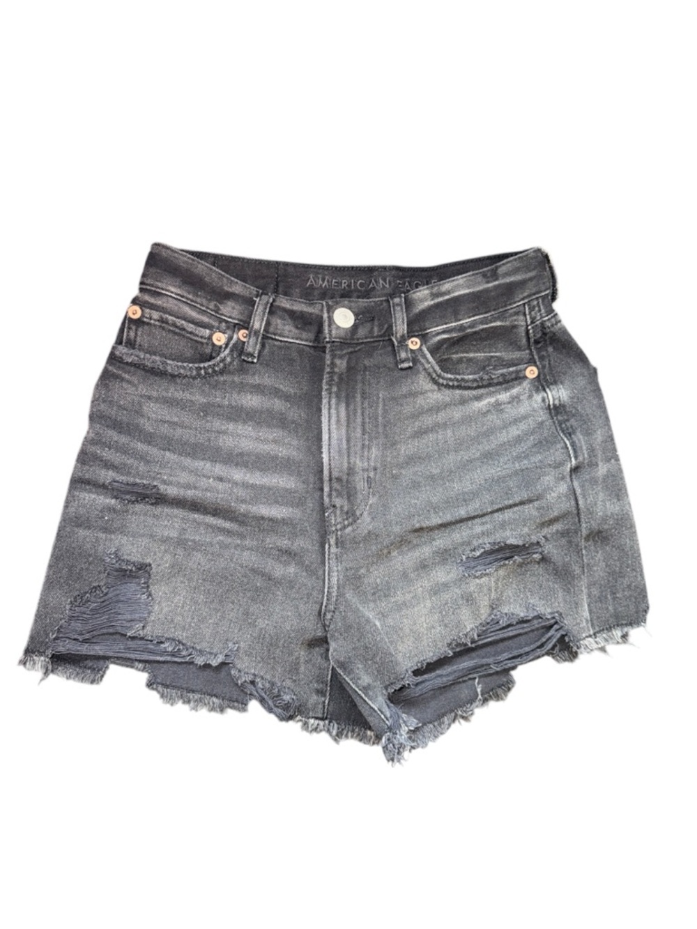 American Eagle Outfitters Black Washed High-Rise Distressed Denim Shorts